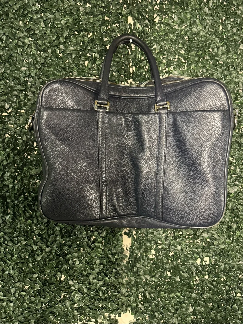 Bally Black Pebbled Leather Briefcase Tote